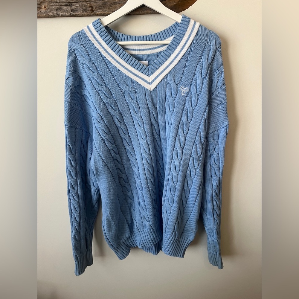 Aritzia TNA Cable Knit Baby Blue Sweater